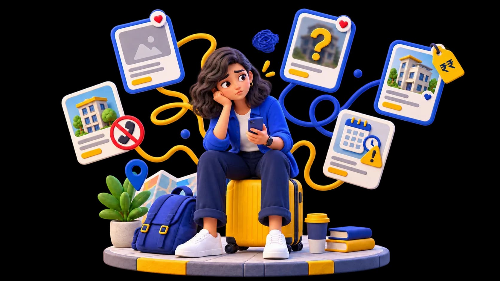 Clay female student comparing confusing accommodation listings